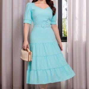 Vestido Nathália Midi com Cinto Coração – Delicadeza e Elegância Feminina ✨