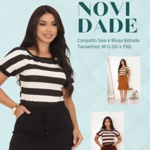 Conjunto Saia e Blusa Listrada em Viscolaycra – Conforto e Estilo em Todas as Ocasiões ✨